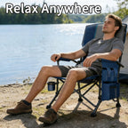 Oversized Camping Chair 2 Pack with Metal Hard Handle, Heavy Duty Folding Camp Chairs with High Back Support, Up to 500lbs Portable Outdoor Chairs for Beach, Tailgating, Blue