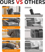Oversized Glider Rocker Recliner, 26" Extra Wide 360° Swivel Nursery Recliner with Adjustable Headrest, Chenille Rocking Nursery Chair with Overstuffed Armrest, Lumbar Support, Dark Grey