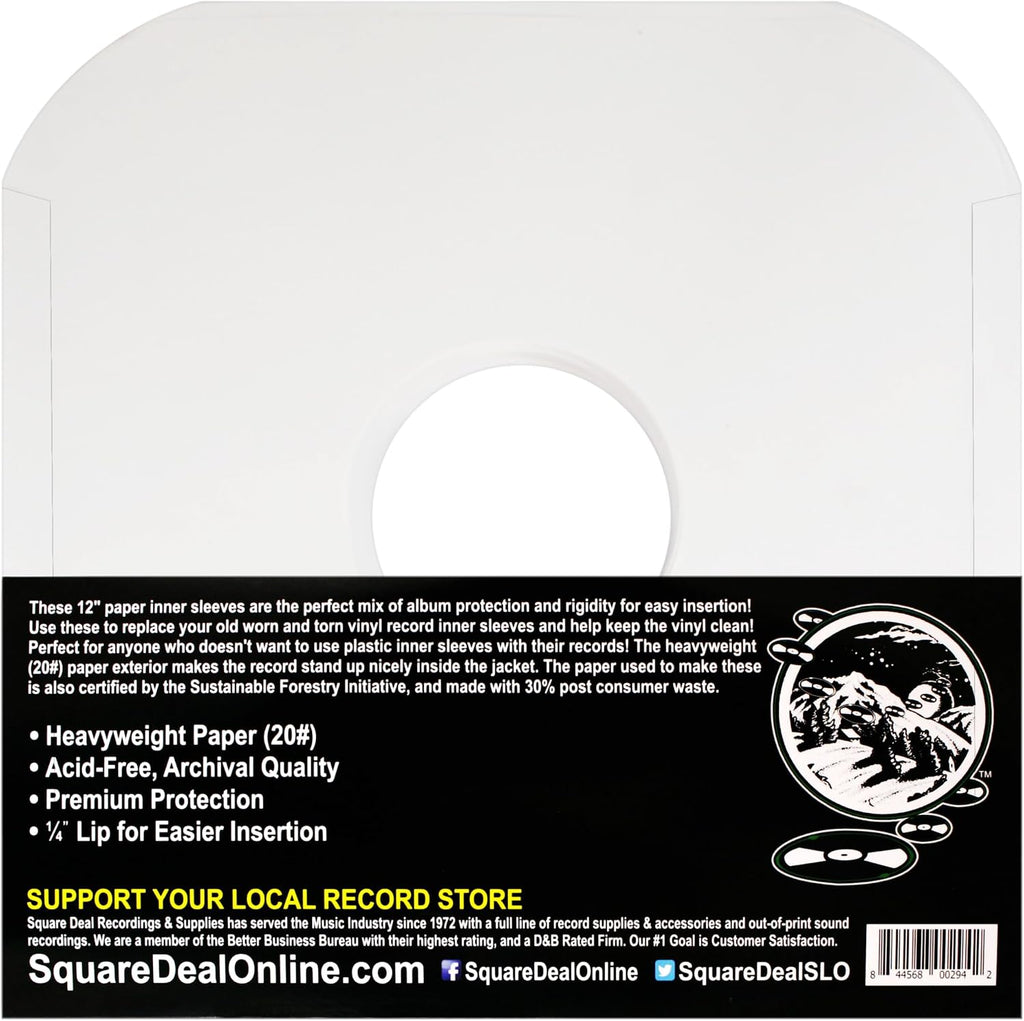 (100) Archival Quality Acid-Free Heavyweight Paper Inner Sleeves for 12" Vinyl Record Albums #12IW