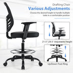 COSTWAY Tall Office Chair, Ergonomic Mesh Back Counter Height Standing Desk Chair w/Adjustable Footrest & Armrests, Rolling Height Adjustable Computer Drafting Chair for Home Office, Black