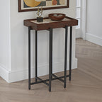 View Point Accent Table with Stone Top, Wood Frame, and Metal Base. Light Smoke.