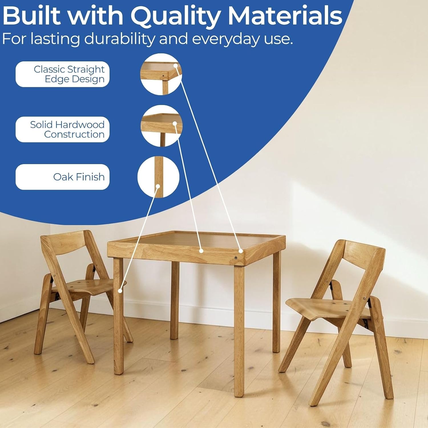 Stakmore Juvenile Children's Folding 3 Piece Natural Wooden Table and Chair Furniture Set with No Pinch Points for Kids Ages 3 and Up (3-Piece Set)