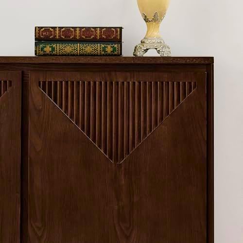LKTART Mid Century Modern Sideboard Buffet Storage Cabinet with Doors and Shelves,Wood Coffee Bar Storage Cabinets for Kitchen, Dining Room, Living Room-Dark Walnut