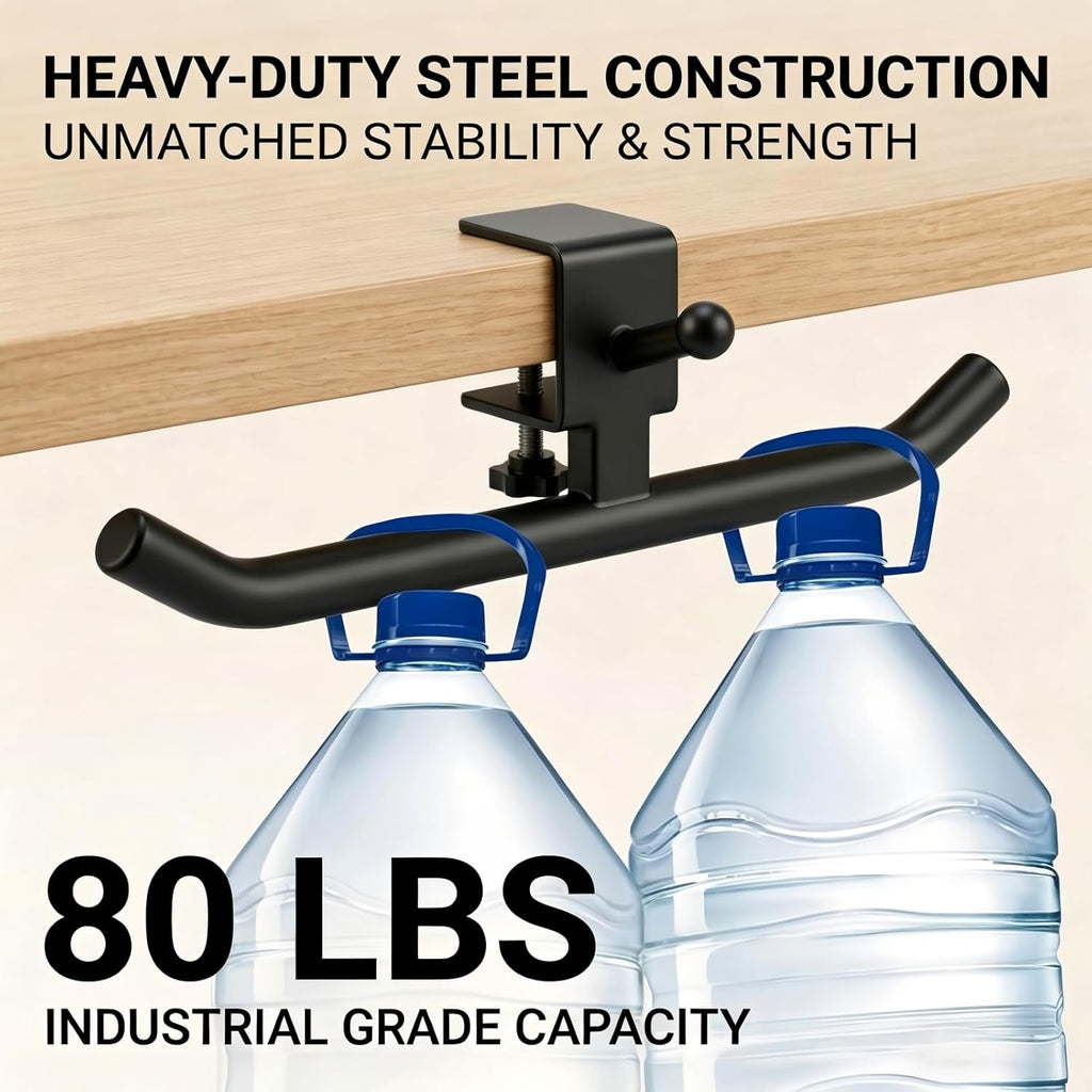 Desk Hook for Bag, Adjustable Purse Hook for Table (1-4cm/0.39-1.45in), Heavy Duty Carbon Steel Backpack Hanger, 80lb Capacity Clamp-On Bag Holder for Office, Classroom, Cafe, Home, and Gaming (Black)