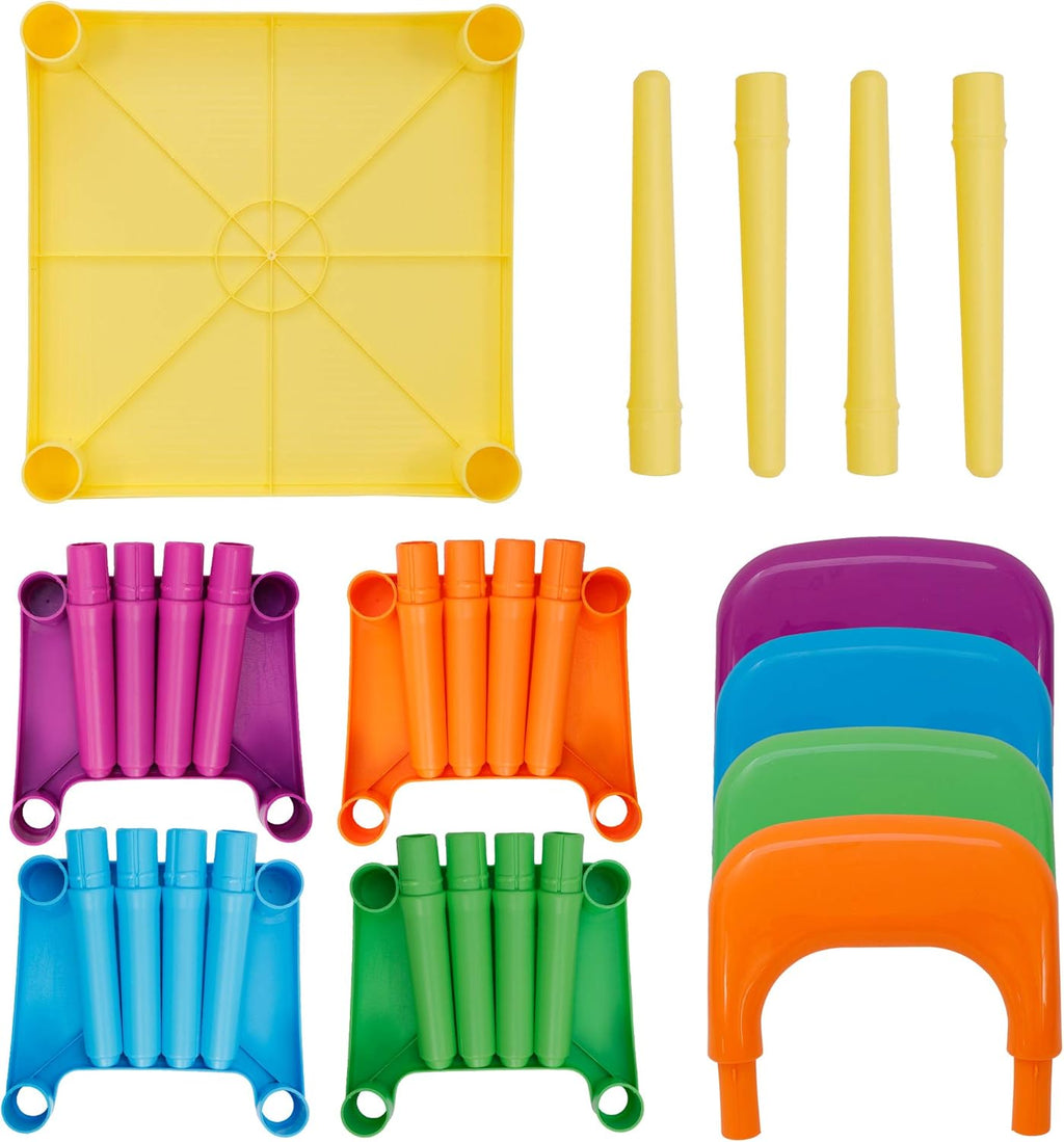 ZENY Kids Plastic Table and 4 Chairs Set, Multicolor Play Room Furniture for Reading, Train, Art, Crafts, Play