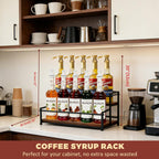 Coffee Syrup Rack Organizer, 2-Tier | Metal Bottle Holder, 10 Bottles Capacity, Rustic Countertop Display Shelf, For Coffee Bar, Kitchen Cabinet, Pantry