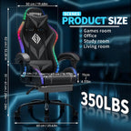 Gaming Chair with Bluetooth Speakers and RGB LED Lights Ergonomic Massage Computer Gaming Chair with Footrest Video Game Chair High Back with Lumbar Support Grey and Black