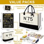 YeohJoy 75th Birthday Gifts for Women Canvas Tote Bag, Unique 75 Years Old Birthday Gifts for Aunt Mom Wife Friends Sister Her, EST.1951 Bag & Makeup Bag & Back in 1951 Poster