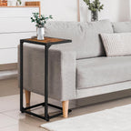 C Shaped End Table, Sofa Side Table for Couch and Bed, Snack Table with Wood Look Top, Metal Frame Bedside Table for Living Room, Bedroom