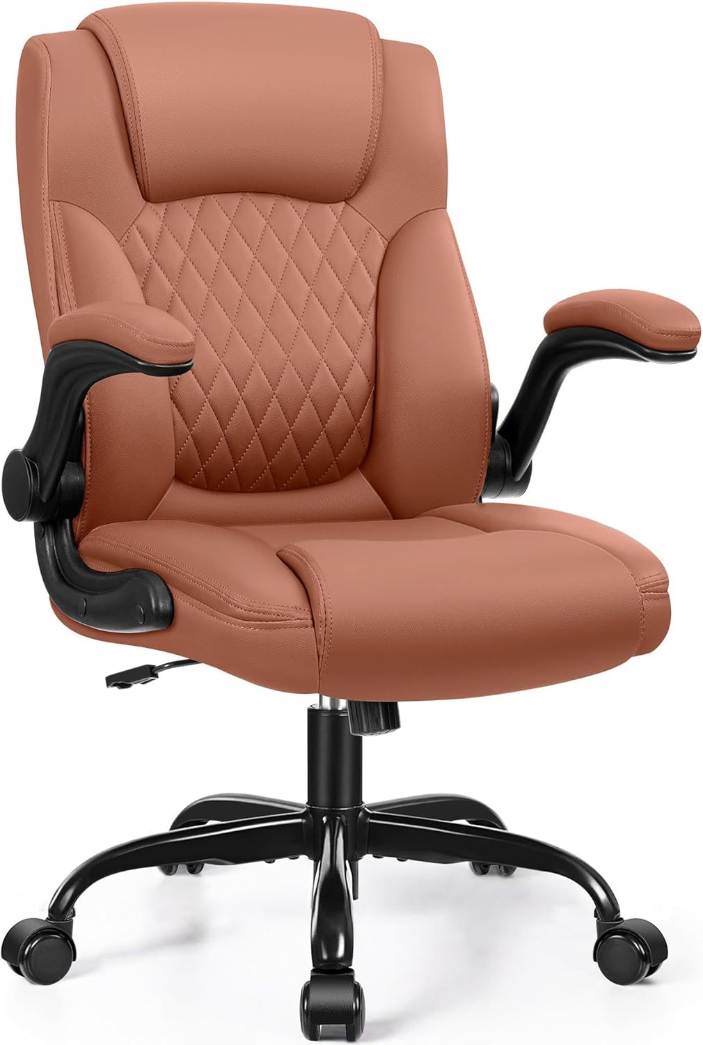 Leather Office Chair for Short People, Small PU Computer Desk Chair with Ergonomic Backrest, Adjustable Armrests, 360° Swivel Rolling Task Chair for Home Office and Gaming