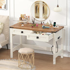 YOMILUVE Farmhouse Computer Desk with 2 Drawers, 39 Inch Small Office Computer Desk with Power Outlets, Compact Writing Study Desk for Small Spaces, Antique White