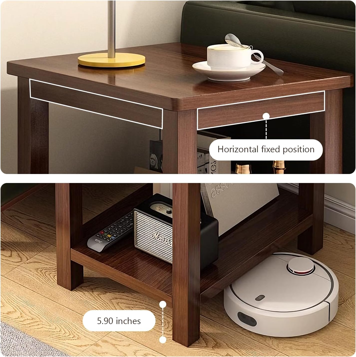 YUNMUARIY-Living Room Side Table,Walnut End Tables,Wood Side Table,Small Square Table for Small Space,13.77 Inches Wide Farmhouse End Tables for Hallway,Bedroom,Corners,Easy Assembly.