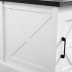 Havemies Farmhouse End Table with Barn Door, Adjustable Shelf Nightstand & Sofa Side Table, Rustic Rectangular Storage Table for Living Room or Bedroom (White)