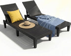 EFU Lounge Chair Outdoor, Set of 2 High-Impact PP Tanning Chairs, Black | All-Weather UV-Resistant & Waterproof Patio, Heavy Duty Pool Lounge Chairs Great for Pool & Yard, 5 Position Adjustable