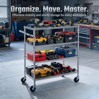 Finnhomy 4 Tier Heavy Duty Commercial Grade Rolling Cart with Handle Bar, Metal Wire Utility Cart with Wheels, Service Trolley on Wheels, Shelf Size 24" D x 36" W, NSF, Chrome