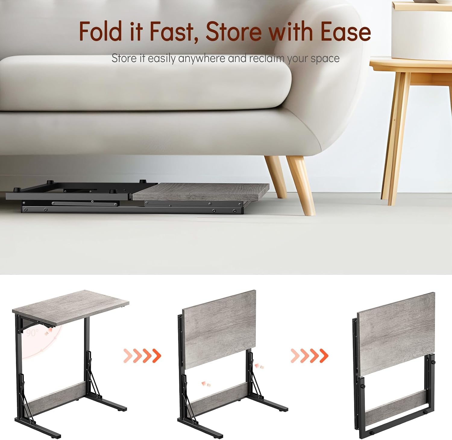 Tatub 24" TV Tray Table Set of 4, Folding C Shaped End Table, Small Sofa Side Laptop Desk for Living Room, Bedroom, Ivory White