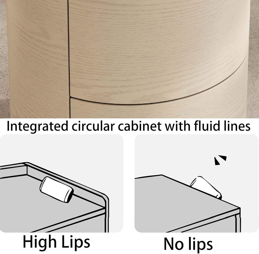 Wooden Nightstand Modern End Table,Round Side Tables with 2 Drawers Bedside Cabinet Accent Tea Tables,No Handle Design Storage Cabinet for Living Room Bedroom Office(White,15.7in/40cm)