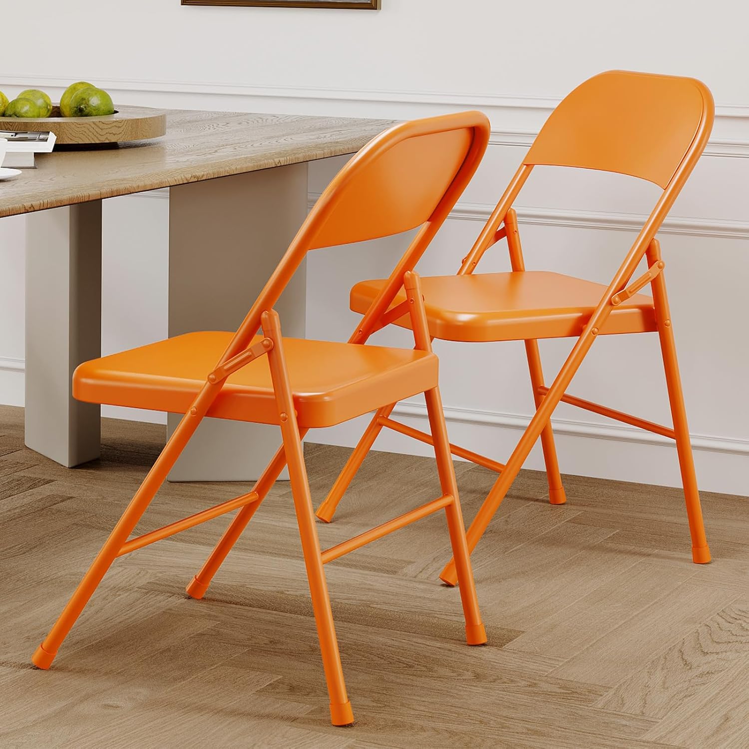 IDEALHOUSE Folding Chairs Set of 2, Heavy Duty Portable Metal Chairs with Steel Seat, Non-Slip Feet, Foldable Stackable Design, 350 Lb Capacity for Office, Weddings, Parties, Indoor & Outdoor Use