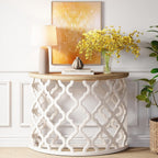 karlott Half Moon Console Table, 43.3" Solid Wood Veneer Tabletop Farmhouse Halfmoon Entryway Table, Painted, Sofa Behind the Couch Table, Half Circle Table for Living Room, Hallway, Easy Assembly