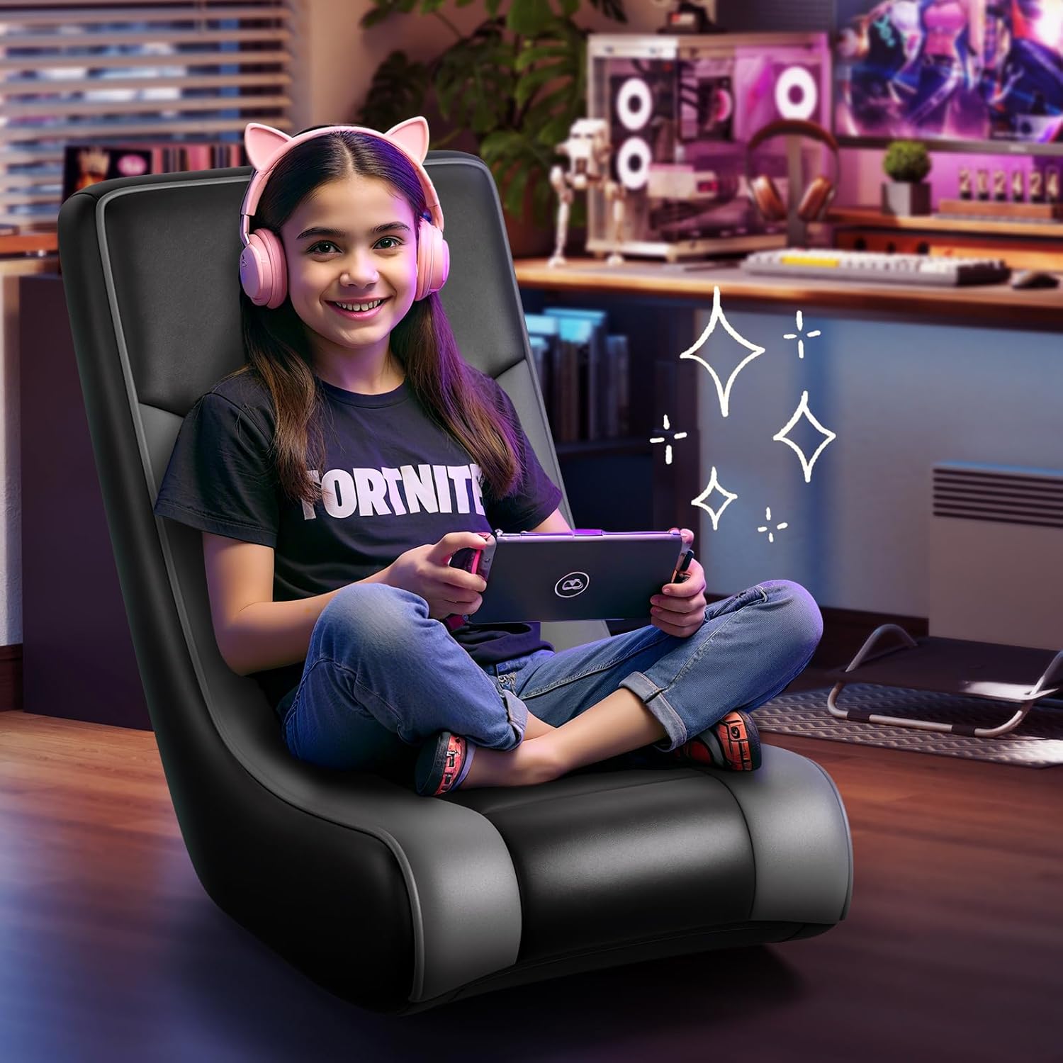 GTPLAYER Floor Rocking Gaming Chair – Floor Rolling Game Chairs with Angle Limiter, Gamer Rocker Floor Seat, Compact & Lightweight, Black & Grey