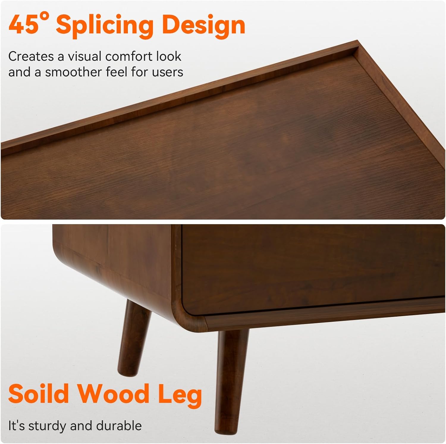 25.43" Nightstands Set of 2 with Leg Walnut Night Stand Set 2 for Bedrooms | Mid Century Modern Nightstands with Charger Station Wooden Bedside Table Set of 2 Night Stands for Bedrooms Set of 2
