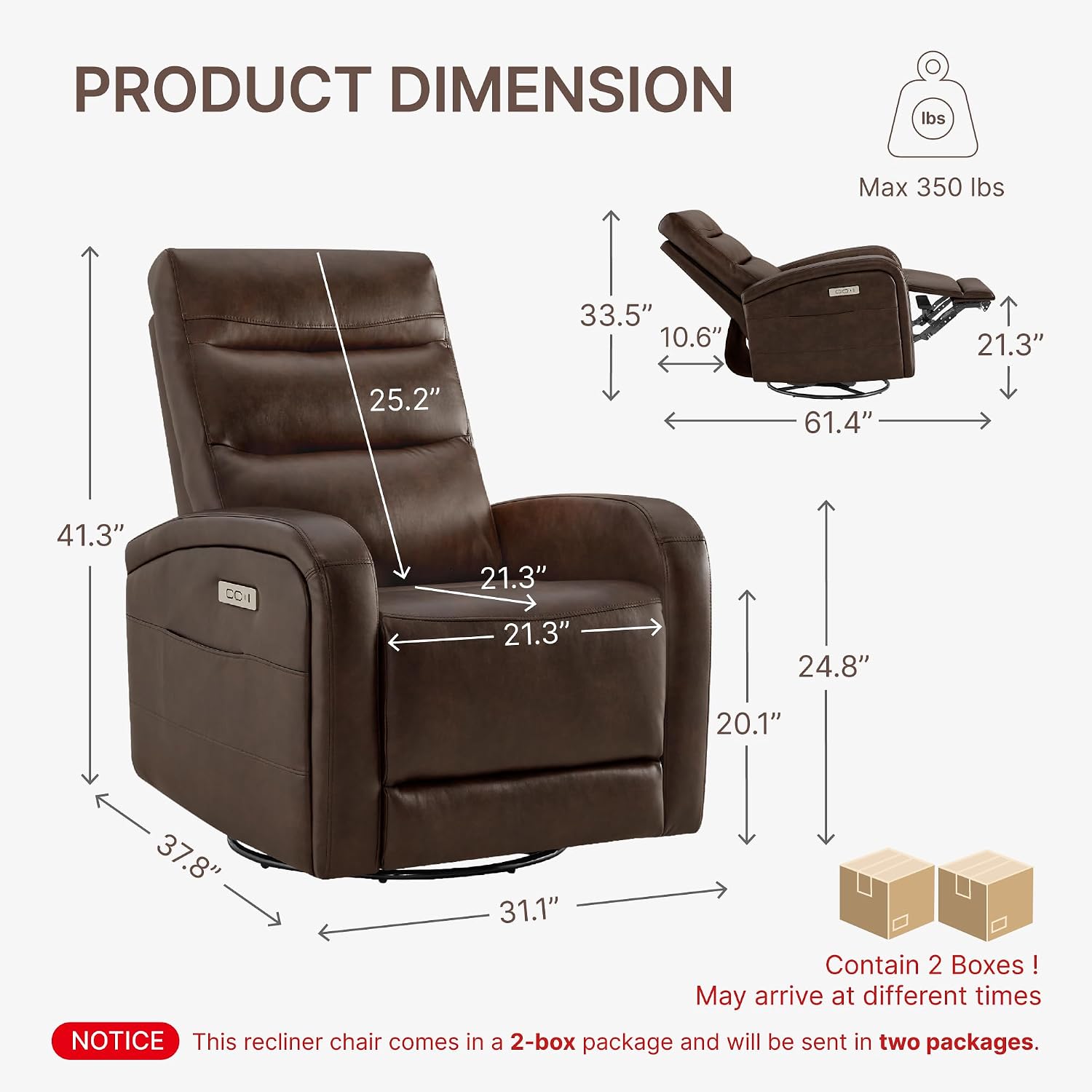 KISLOT Power Swivel Recliner Chair, Faux Leather Recliner 270° Rotation Modern Nursery Glider, Ergonomic Armrest & Side Storage Pocket, Comfortable Armchair for Living Room Bedroom & Nursery