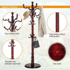 Wooden Coat Hanger Stand, Coat Rack Freestanding 18 Hooks, Mid Century Vintage Coat Tree for Entryway, Adjustable Height 73", Heavy Duty Coat stand for Home Bedroom, Office(Walnut)