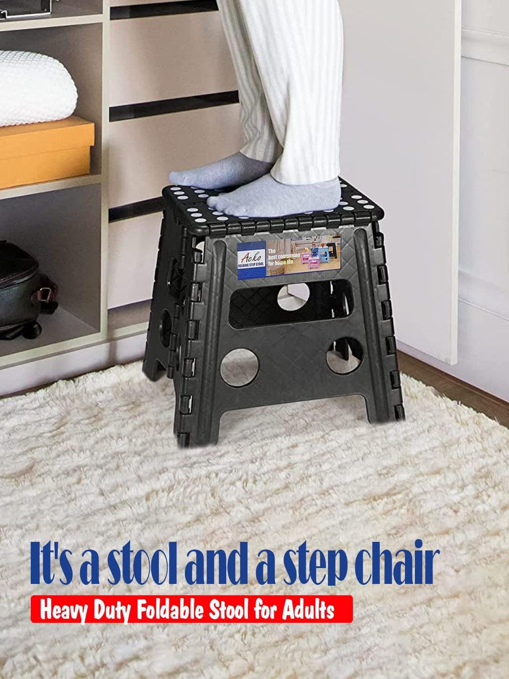 ACKO 10pack Folding Step Stool 13 inch Heavy Duty Plastic Foldable Step Stool for Kids and Adults, Small Collapsible Fold Up Stepping Stool