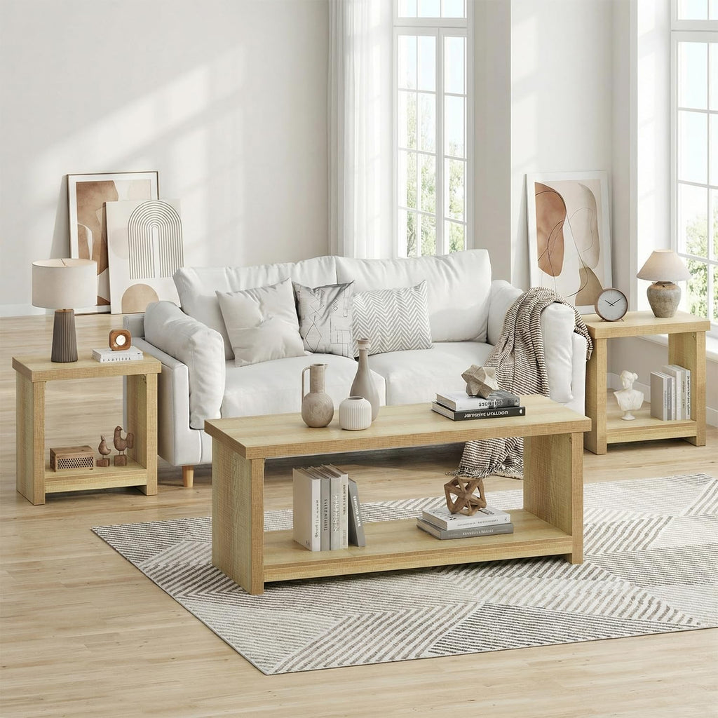 knoworld Nightstands Set of 2, End Tables Set for Bedroom, Narrow Side Tables with Shelves, Square End Table for Living Room, Slim Rectangle Accent Table, Farmhouse Bedside Table, Natural