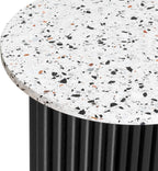 Modern Fluted Side Table, Stone End Table with Terrazzo Top & Black Fluted Ash Wood Base, 18.1" Accent Table for Living Room, Bedroom or Couch Side