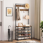 HOOBRO Hall Tree, Coat Rack with Shoe Rack, Hall Tree with Bench, 5 Tier Shoe Storage Organizer with 9 Hooks for Entryway, Closet, Sturdy, Industrial, Rustic Brown and Black BF80MT01G2