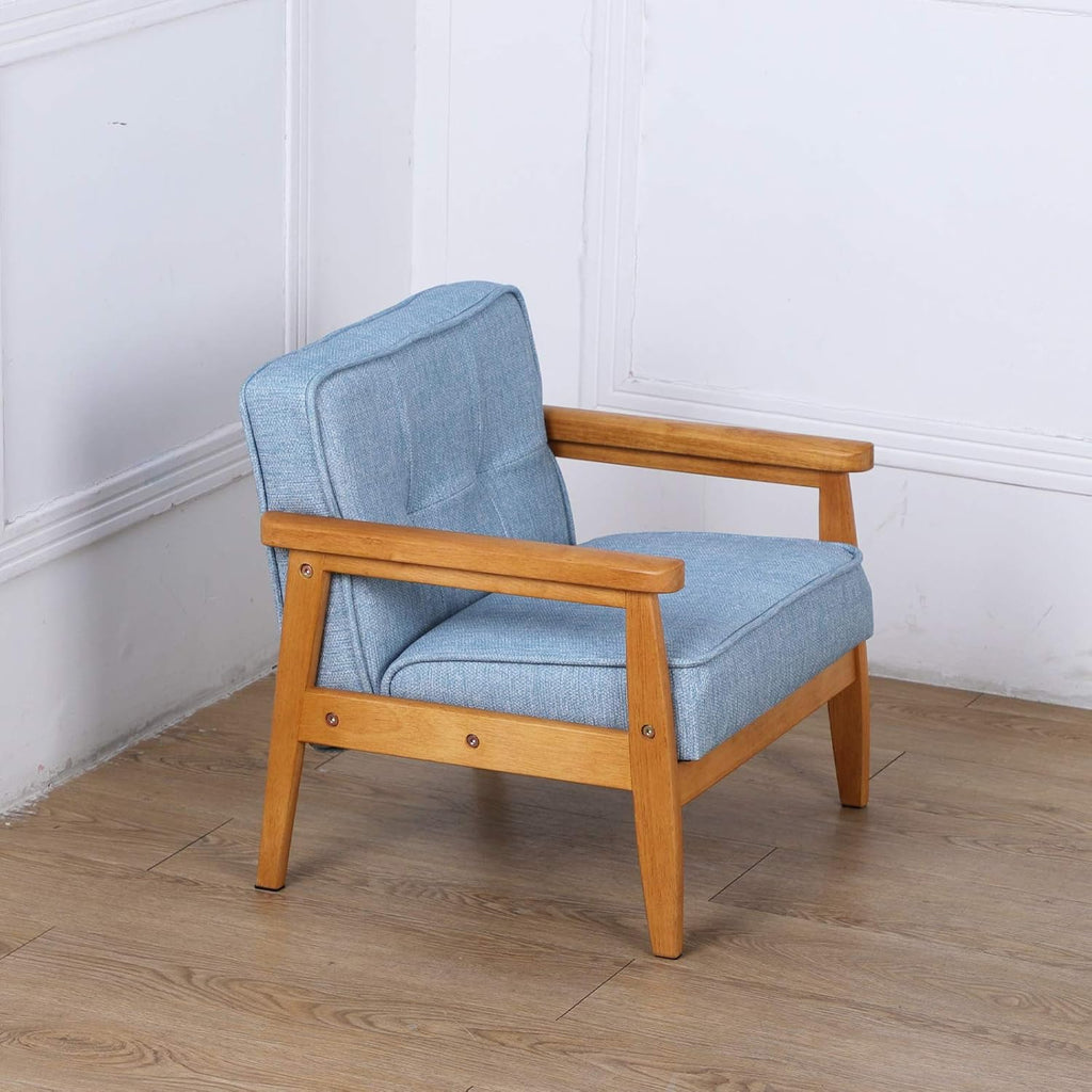 BabyLand Children Armchair, Single Kid Sofa Chair with Solid Wood Structure and Linen Fabric for Kid Gift (Light Blue)