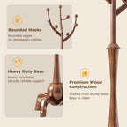 Wood Freestanding Coat Rack with 8 Hooks Coat Tree Standing,Walnut | Wooden Creative Clothes Hanger with Sturdy Sphere Base and Tree Branch Hooks 160lb Load Capacity for Entryway Hallway Bedroom