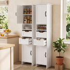 GRUSIGN 67" Tall Bathroom Storage Cabinet, Narrow Bathroom Cabinet with 2 Doors, 2 Drawers and 2 Adjustable Shelves, Slim Storage Cabinets for Kitchen, Living Room, Entryway, White
