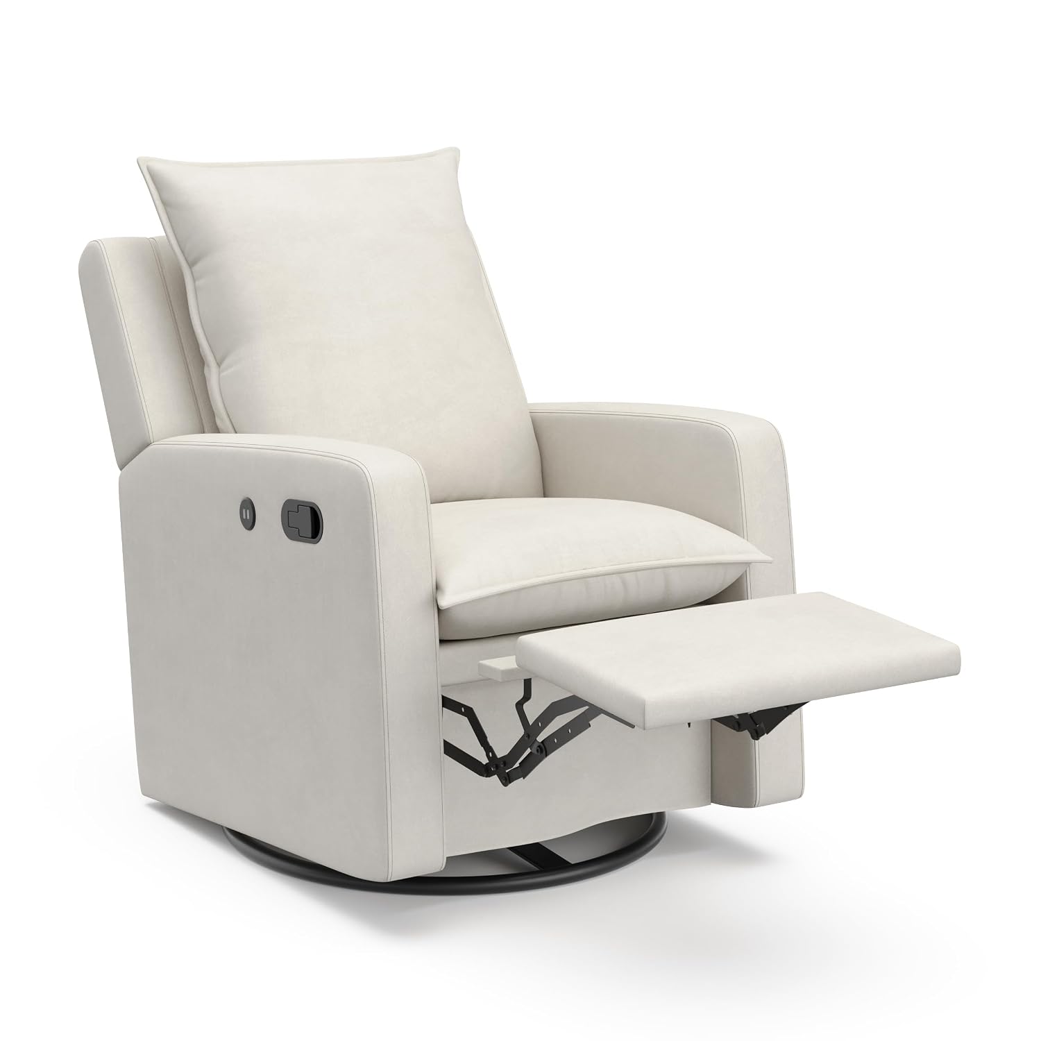 Storkcraft Timeless Reclining Glider (Ivory) -USB Charging Port, 360-Degree Metal Swivel Base, Manual Extending Foot Rest, Supportive Cushions, Durable Fabric