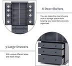 77" Tall Kitchen Pantry Cabinet with 3 Drawers, Large Wooden Kitchen Organizers Storage Cabinet Cupboard with 8 Door Shelves and 3 Adjustable Shelves for Dining Room, Grey