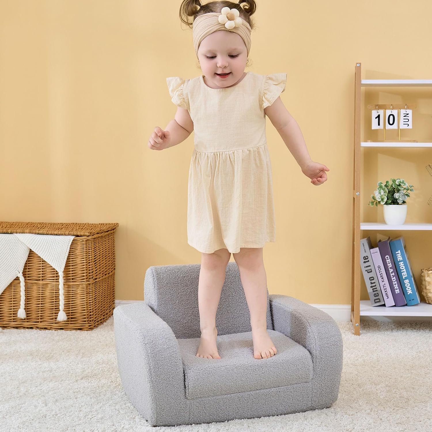 KidBloom 3-in-1 Toddler Couch, Toddler Chairs Comfy 2-3 Years Old, Kids Couch Bed Fold Out, Gifts for 2 3 Year Old Girls Boys
