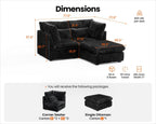 CHIC HOUSE 84" Oversized Corduroy Modular Sectional Sofa, Extra Deep 3-Seater Sofa Fluffy Cloud Couch with Ottoman, Sectional Sleeper Sofa for Living Room, L-Shaped, Plush Corduroy, Black
