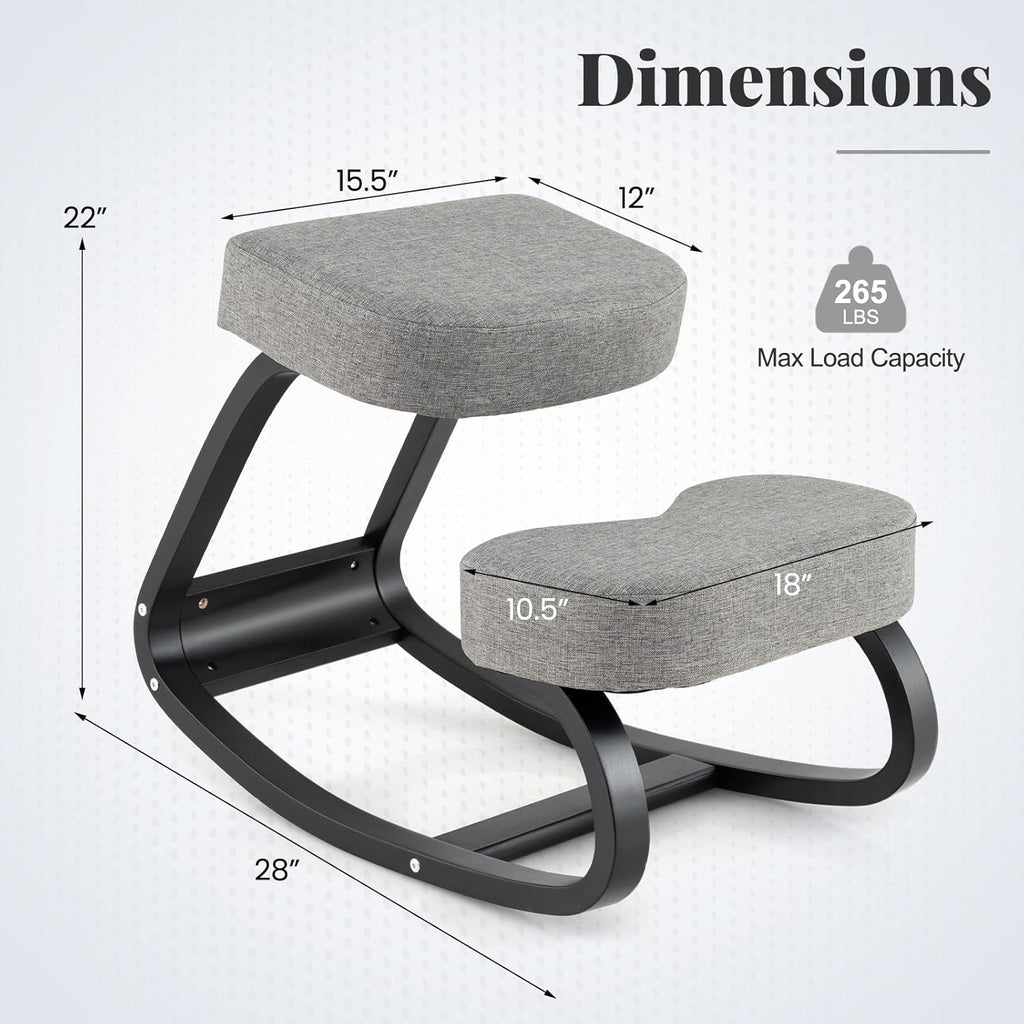 SlickBlue Wooden Ergonomic Backless Rocking Kneeling Chair with Padded Cushion, Active Sitting