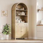 73 Inch Tall Arched Farmhouse Storage Cabinet, Freestanding Accent Cabinet with Magnetic Soft-Close Doors, 4-Position Adjustable Shelves, Anti-Tip Reinforced Frame & Leveling Feet, Rustic Wooden Cupbo