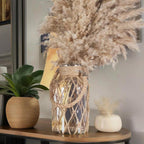 TIWPAJS Pampas Grass Vase, Boho Home Decor for Bedroom/Living Room/Coffee Table/Entryway/Office/House, Fall Farmhouse Decor, Glass Vase with Hand-Woven Hemp Rope, Room Decor Aesthetic, Modern Home