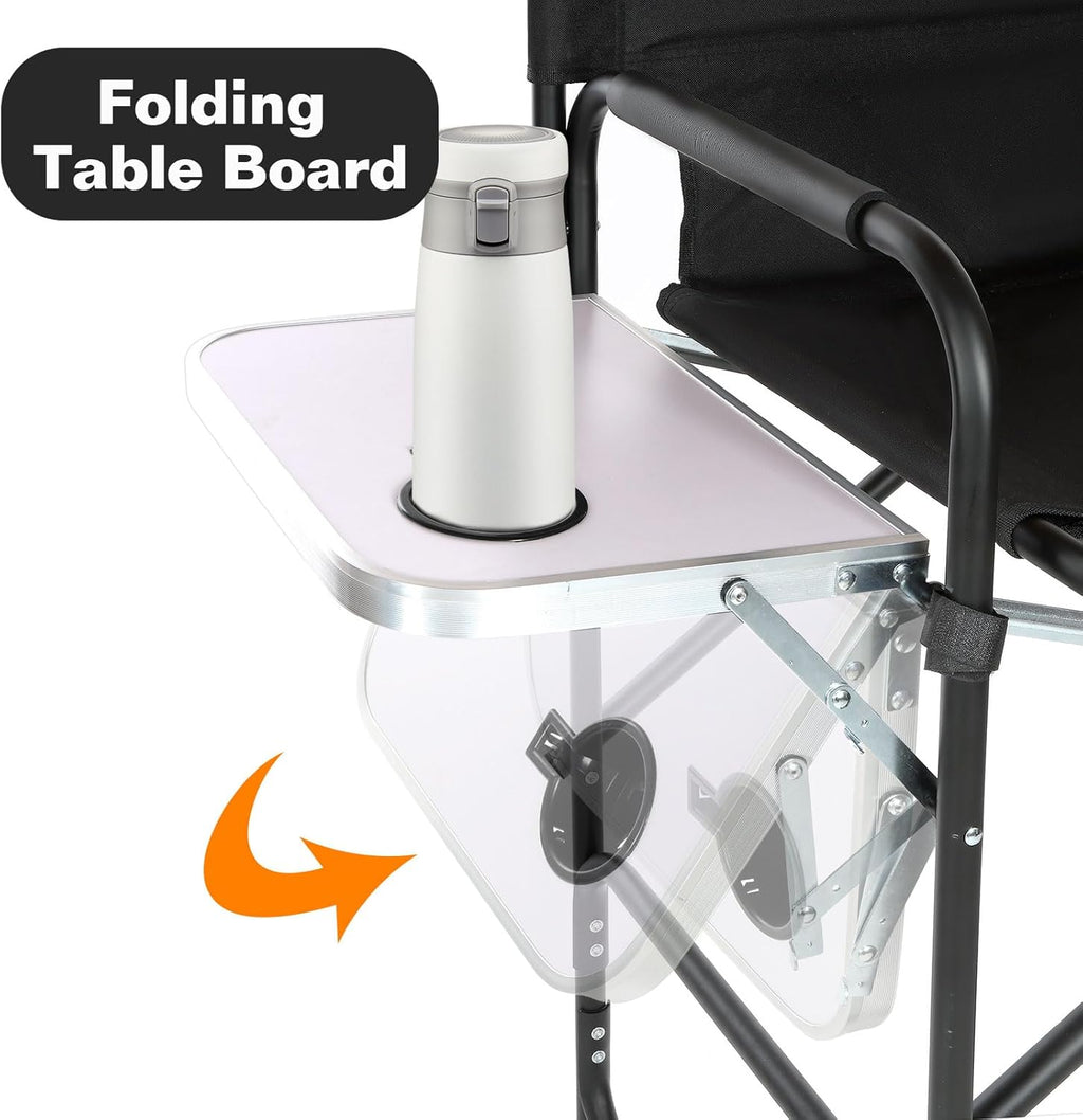 Aluminum Tall Directors Chairs Foldable, 41'' Makeup Chair for Makeup Artist with Side Table Cup Holder Storage Bag and Footrest, Weighs Only 8.8lb, 250lbs Capacity