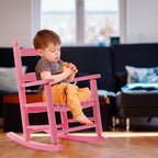 Outvita Outdoor Children's Rocking Chair, All-Weather Wooden Porch Rocker with High Backrest, Ideal for Garden, Yard, and Balcony, Patio Rocking Chair Suitable for Kids Ages 3-6(Pink)