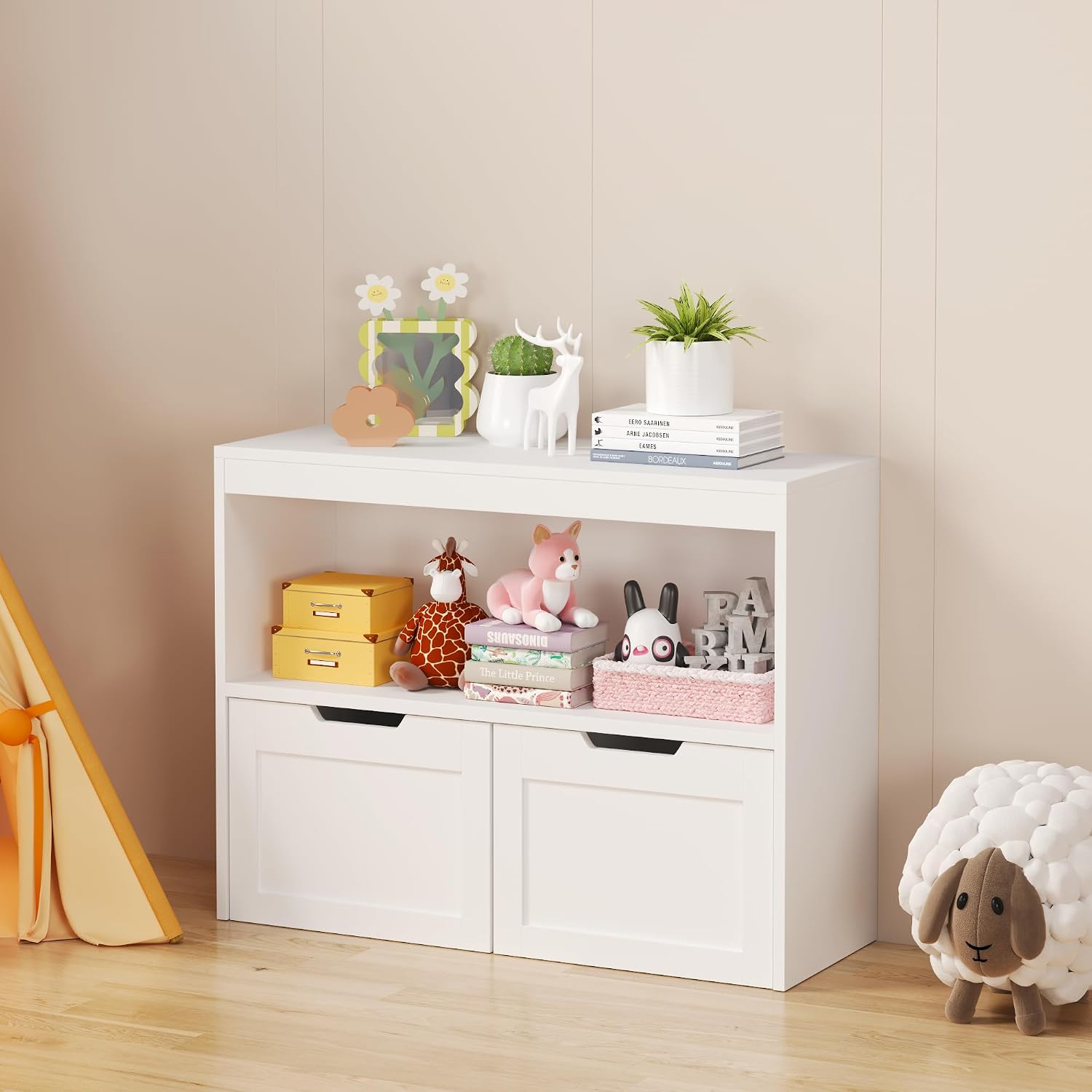 Book Organizer, Toy Storage Cabinet Organizer, White