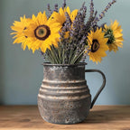 Rustic Metal Farmhouse Vase Shabby Chic Small Pitcher Fall Vase Brown Decorative Vase for Farmhouse Kitchen Decor