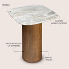 Eyely DNE5004B Dimitri 18" Rustic Minimalist Square Marble/Wood Accent Table, Side Table, End Table for Living Room, Bedroom, White Marble/Honey Wood