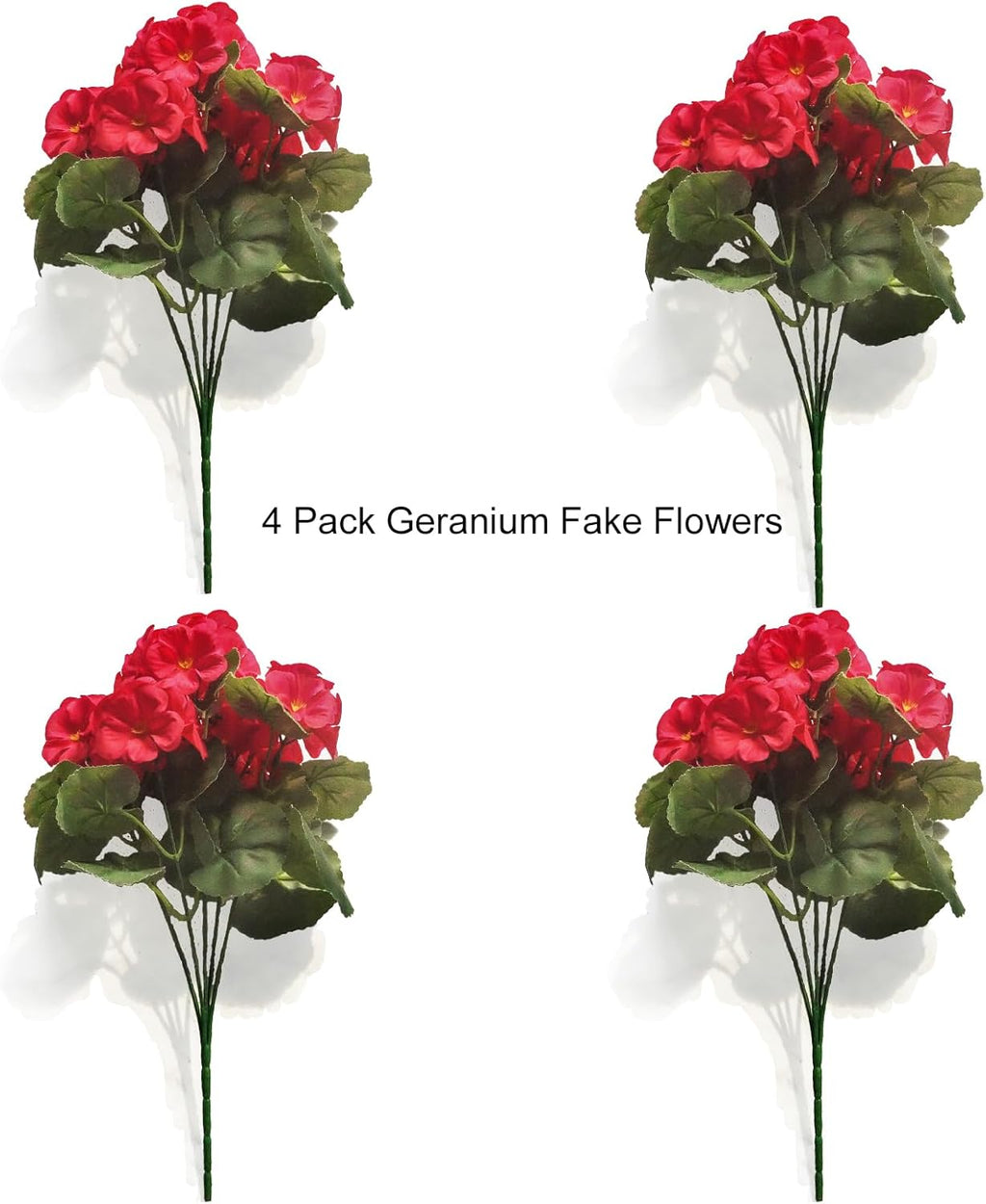 Artificial Geranium Fake Flowers for Outdoors Decoration, 4 Bundles Silk Geraniums Red Flower UV Resistant Look Real Faux Plants for Front Door Garden Porch Planter Patio Balcony Yard Indoor Home