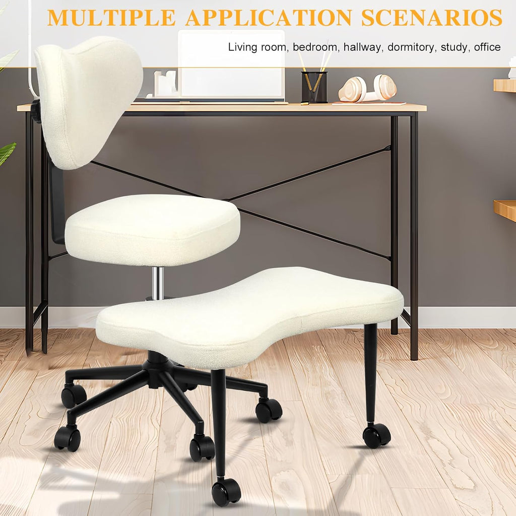 Cross Legged Office Chair with Wheels,Ergonomic Yoga Chairs Meditation Chair with Back Support Wide Criss Cross Design Lumbar Support, Kneeling Chairs Adjustable Height Flexible Design (Beige)