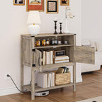 M METERXITY 31.5" W Coffee Bar Cabinet with Outlets, 2-Door Farmhouse Console Table Sofa Storage Cabinet Narrow Buffet Sideboard for Kitchen, Pantry, Entryway, Hallway, Dining (Light Oak)
