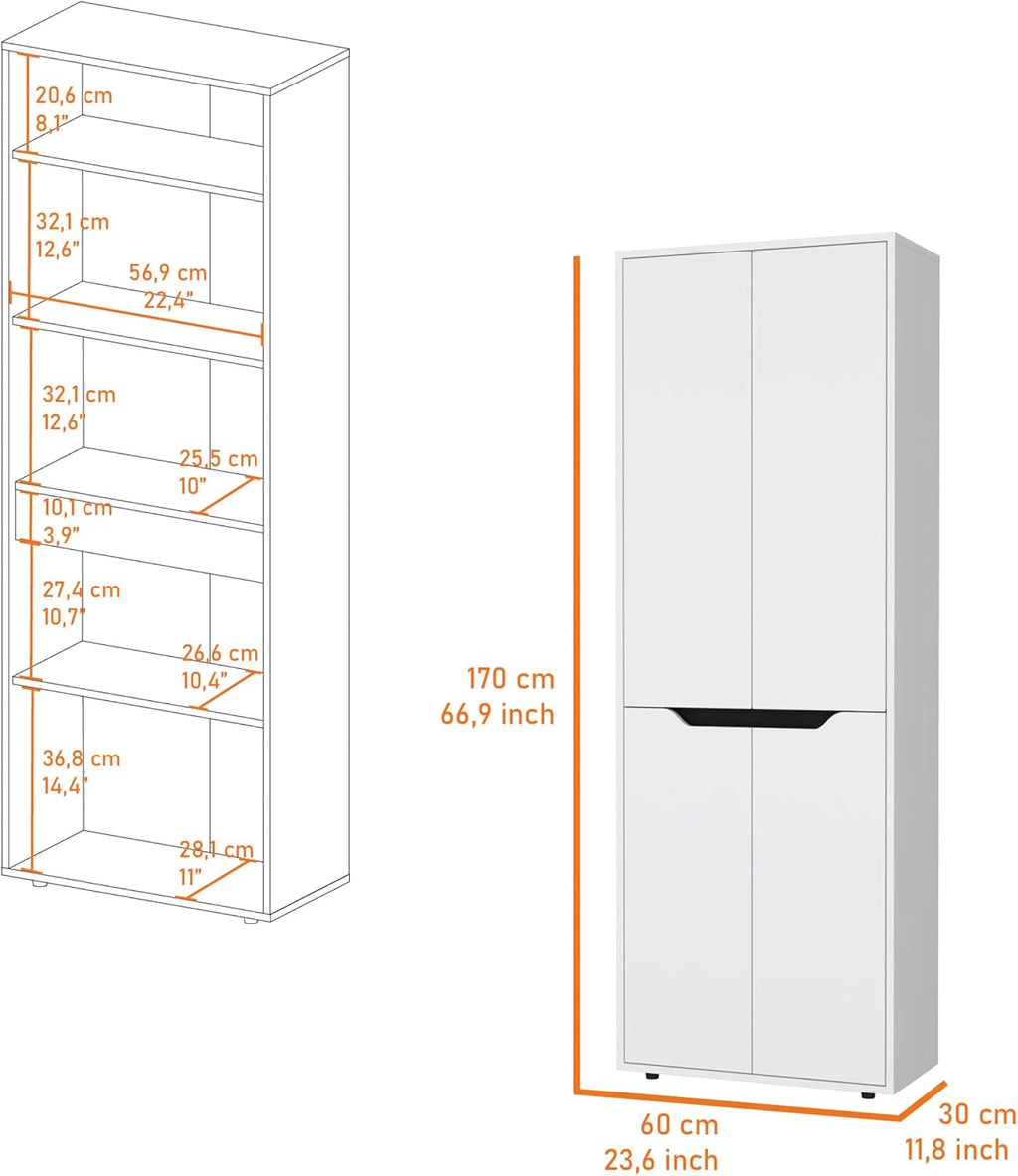 67" H Pantry Cabinet with 4 Doors & 5 Shelves,Kitchen Pantry Table Food Storage Cabinets Cupboard Credenza Bufffet Cabinet for Kitchen, Dining Room, Living Room,White